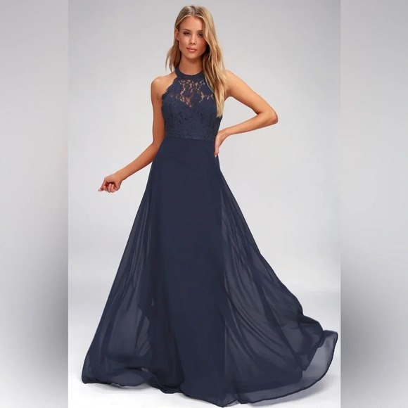 Lulus Dresses & Skirts - Lulus Dance All Evening Navy Blue Lace Maxi Dress